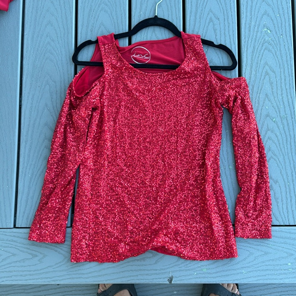 INC cold shoulder sequined top. Size XS. NWOT
